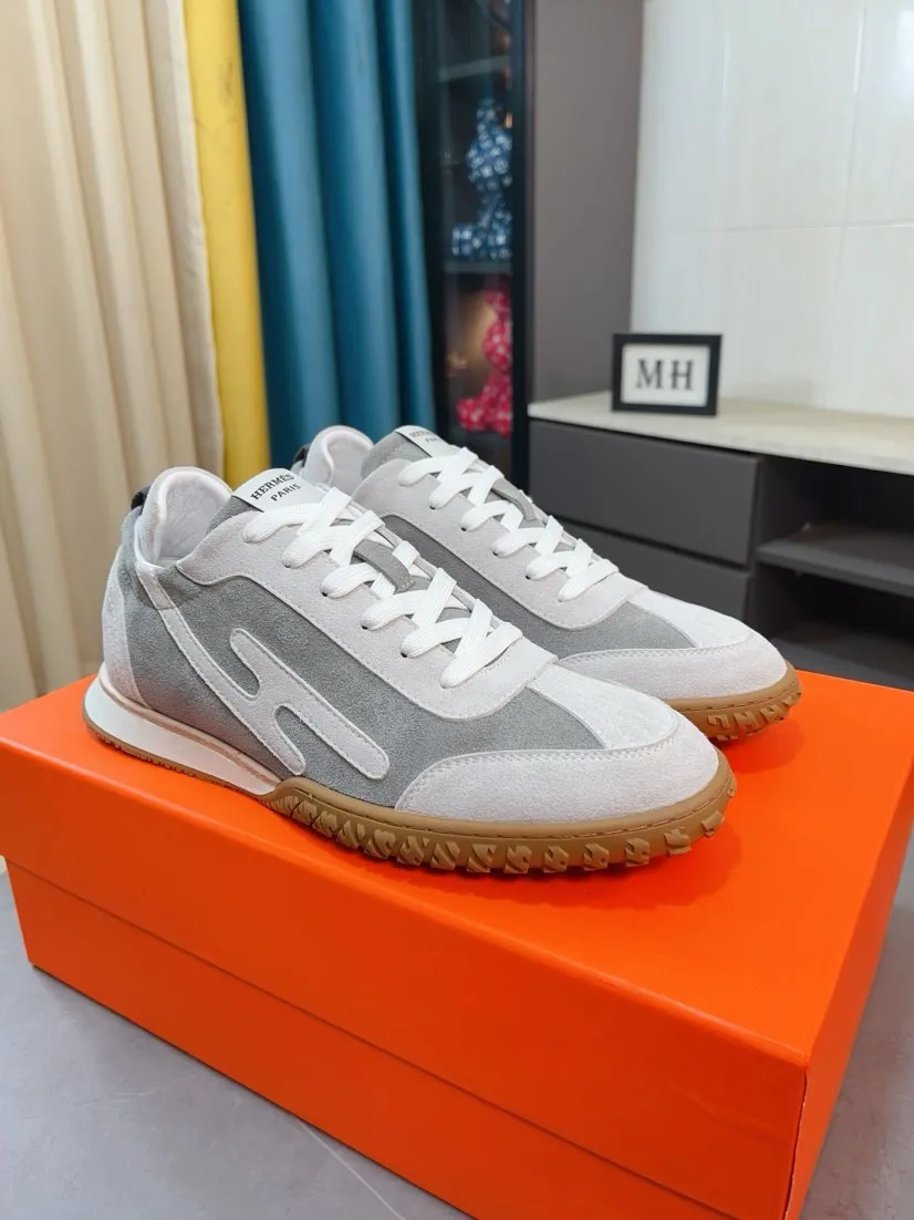 Men's shoes 💰480🌸🌸[HERMES] Hermès sneakers, the upper is made of calfskin and suede, imported materials, full of texture, the lightweight sole is decorated with contrasting patterns, creating a versatile fashion style. Size: 38-44, 45 customized